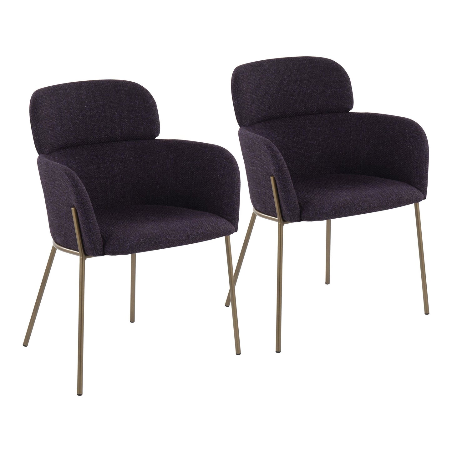 Milan Contemporary Chair in Antique Brass Metal and Blue Noise Fabric   - Set of 2