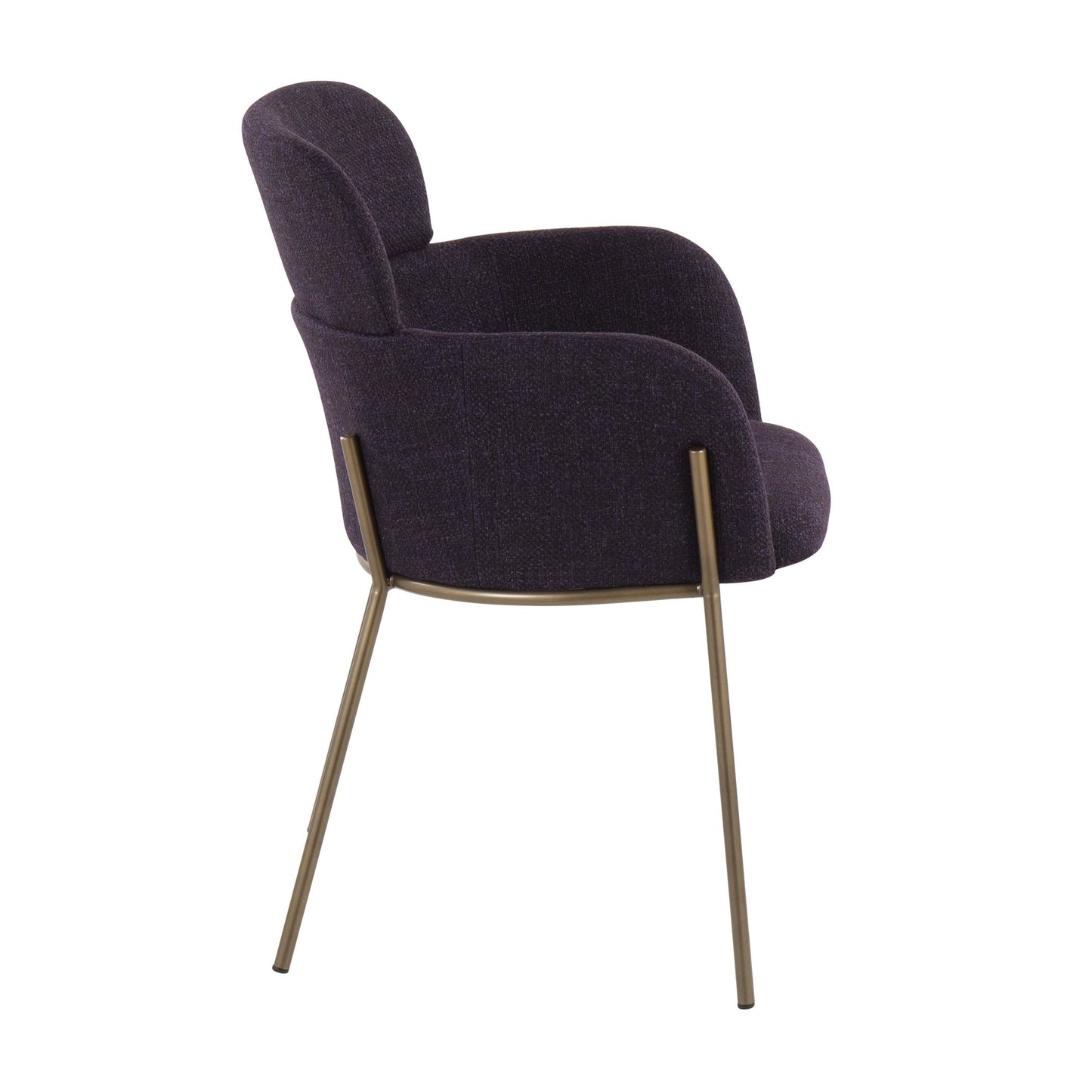 Milan Contemporary Chair in Antique Brass Metal and Blue Noise Fabric   - Set of 2