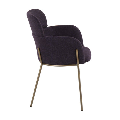 Milan Contemporary Chair in Antique Brass Metal and Blue Noise Fabric   - Set of 2