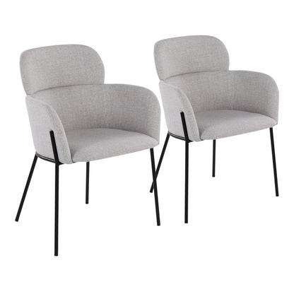 Milan Contemporary Chair in Antique Brass Metal and Blue Noise Fabric   - Set of 2