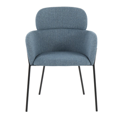 Milan Contemporary Chair in Antique Brass Metal and Blue Noise Fabric   - Set of 2