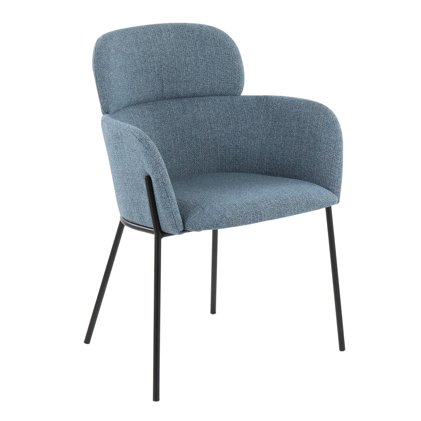 Milan Contemporary Chair in Antique Brass Metal and Blue Noise Fabric   - Set of 2