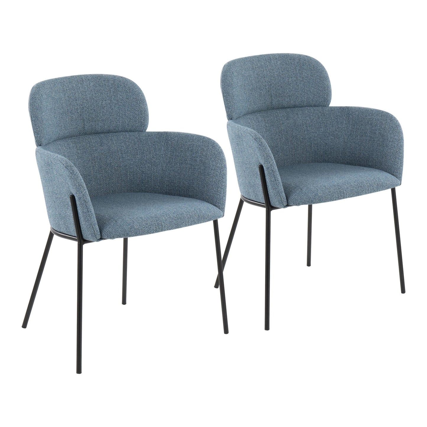 Milan Contemporary Chair in Antique Brass Metal and Blue Noise Fabric   - Set of 2