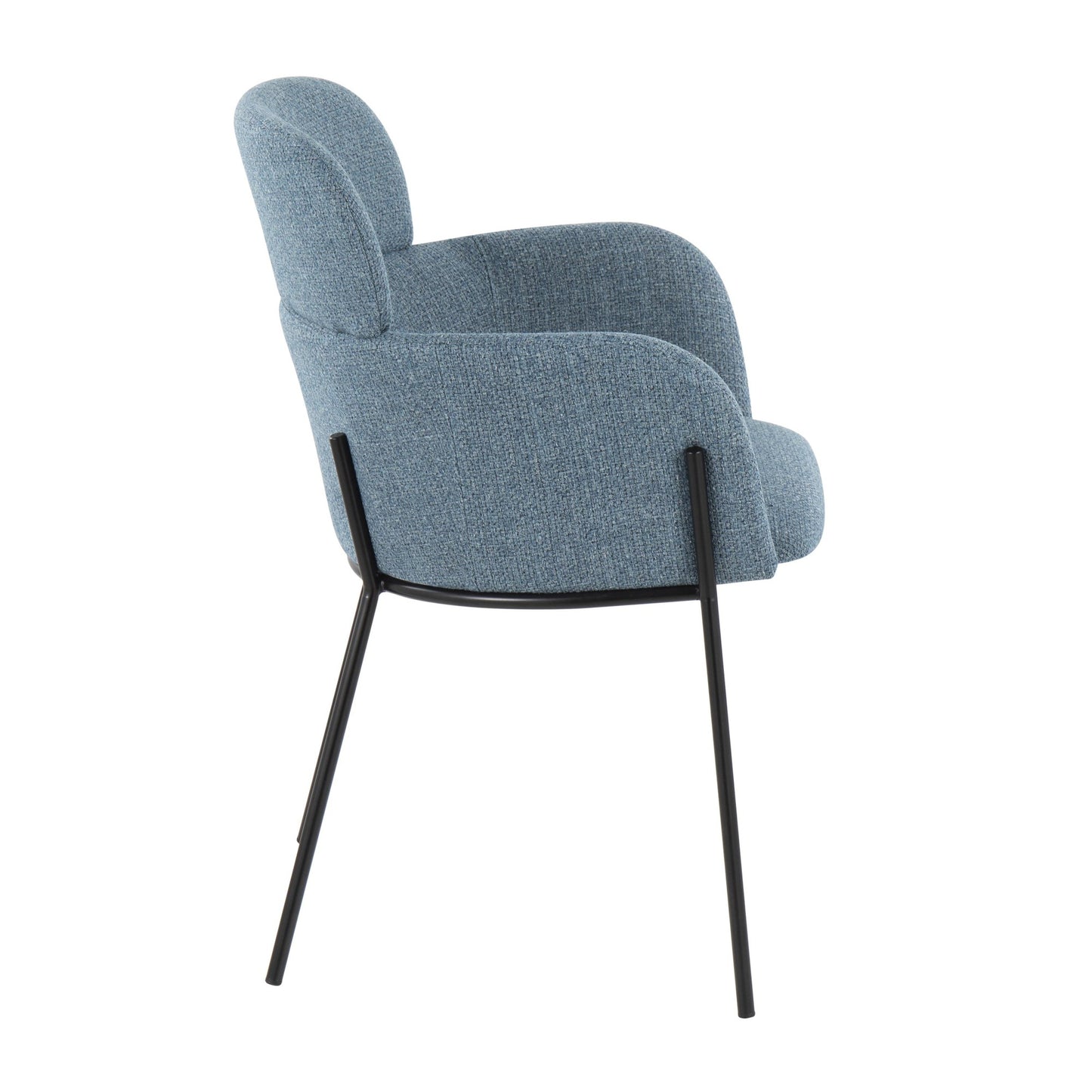 Milan Contemporary Chair in Antique Brass Metal and Blue Noise Fabric   - Set of 2