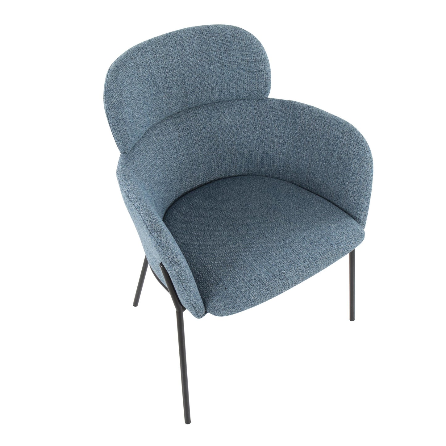 Milan Contemporary Chair in Antique Brass Metal and Blue Noise Fabric   - Set of 2