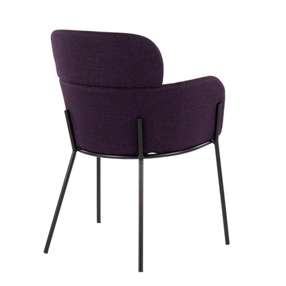 Milan Contemporary Chair in Antique Brass Metal and Blue Noise Fabric   - Set of 2