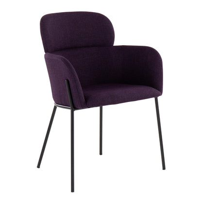 Milan Contemporary Chair in Antique Brass Metal and Blue Noise Fabric   - Set of 2