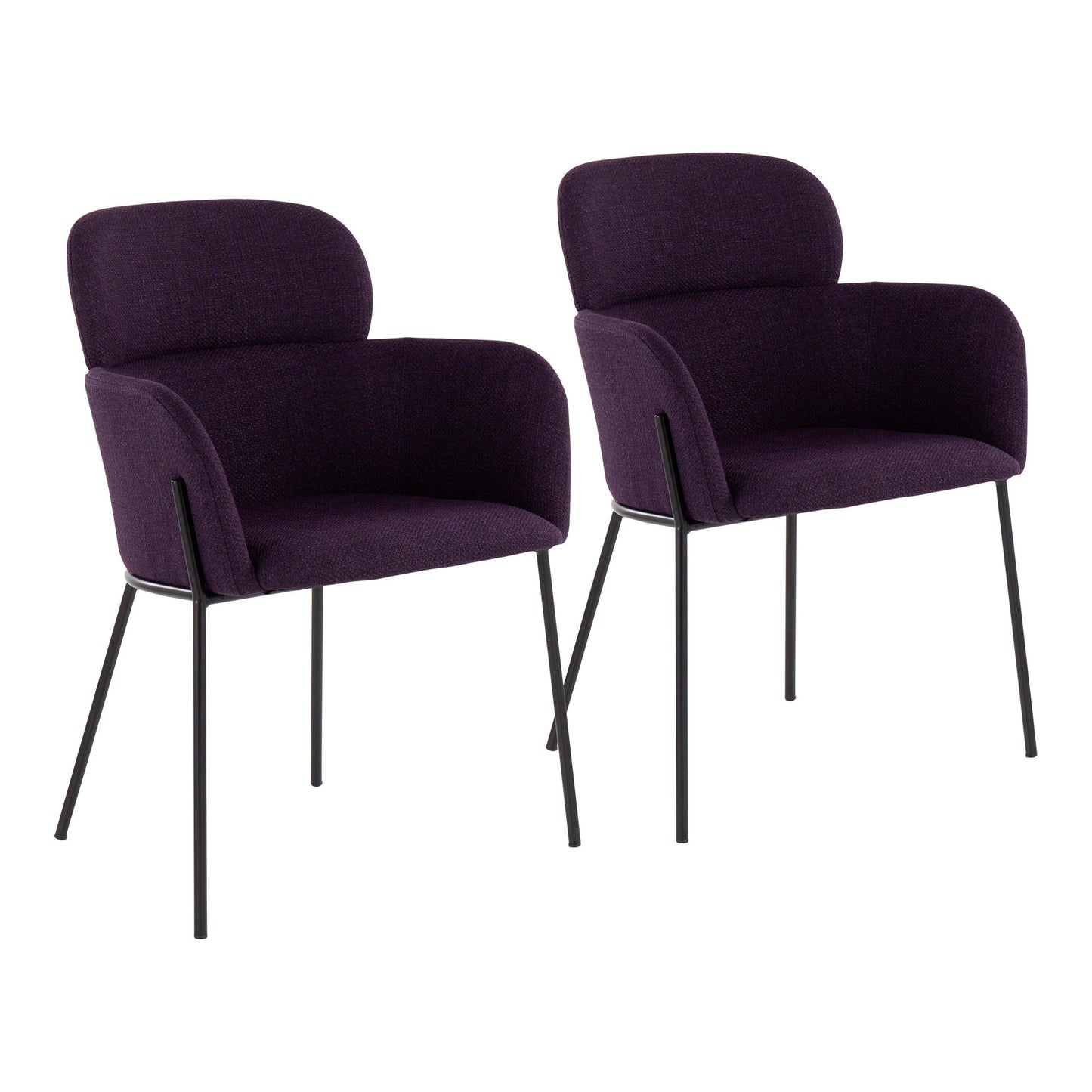 Milan Contemporary Chair in Antique Brass Metal and Blue Noise Fabric   - Set of 2