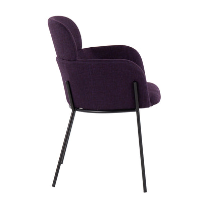 Milan Contemporary Chair in Antique Brass Metal and Blue Noise Fabric   - Set of 2