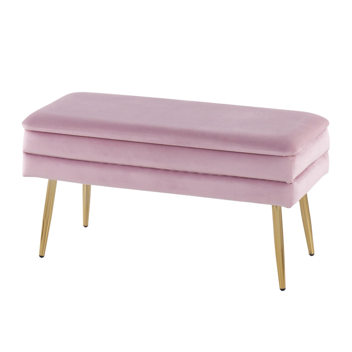 Neapolitan Contemporary/Glam Storage Bench in Gold Steel and Cream Velvet