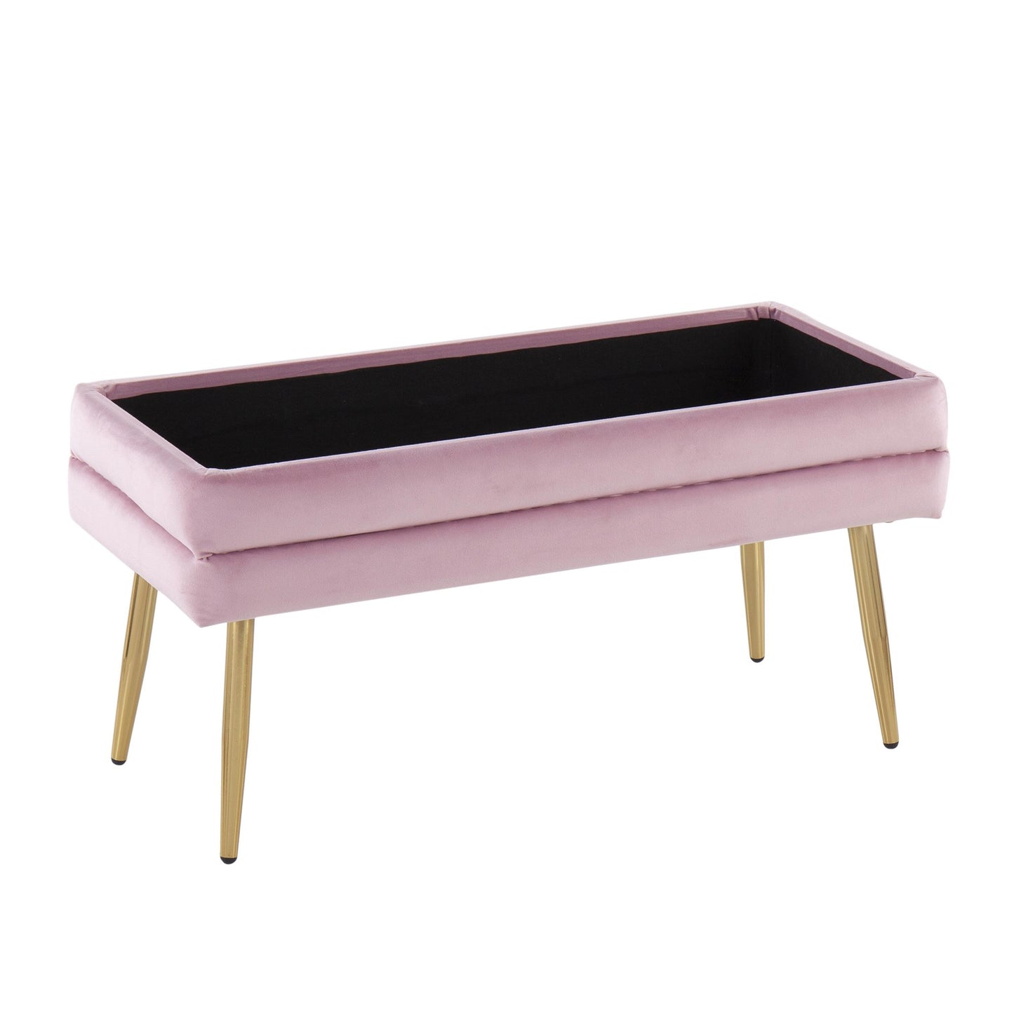 Neapolitan Contemporary/Glam Storage Bench in Gold Steel and Cream Velvet