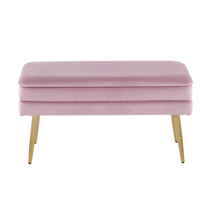 Neapolitan Contemporary/Glam Storage Bench in Gold Steel and Cream Velvet