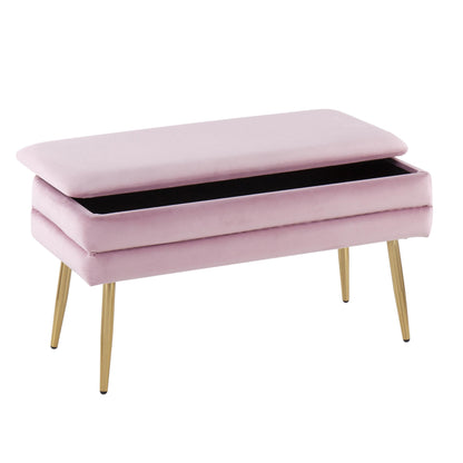 Neapolitan Contemporary/Glam Storage Bench in Gold Steel and Cream Velvet