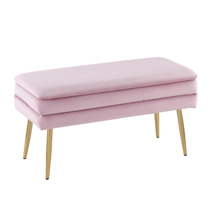 Neapolitan Contemporary/Glam Storage Bench in Gold Steel and Cream Velvet