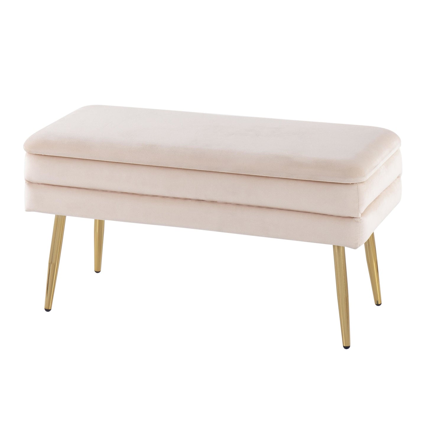 Neapolitan Contemporary/Glam Storage Bench in Gold Steel and Cream Velvet