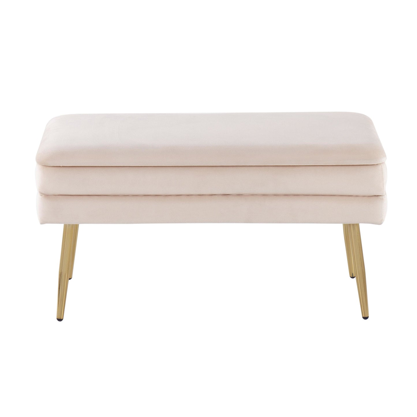 Neapolitan Contemporary/Glam Storage Bench in Gold Steel and Cream Velvet