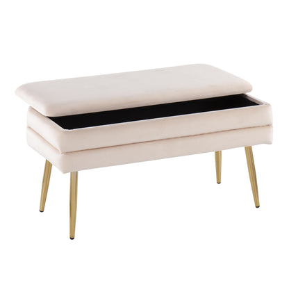 Neapolitan Contemporary/Glam Storage Bench in Gold Steel and Cream Velvet