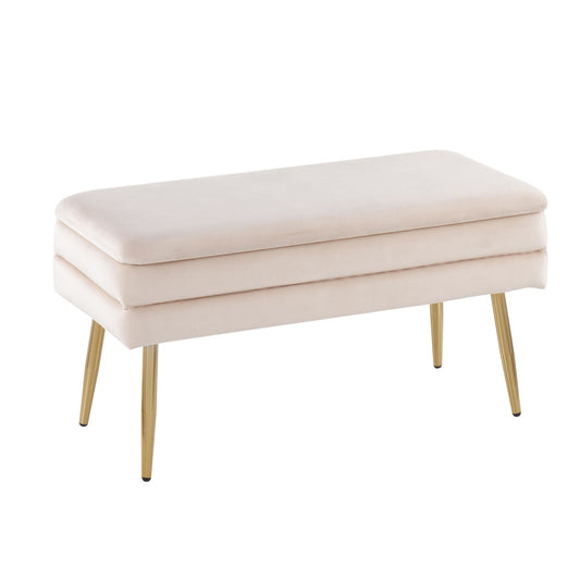 Neapolitan Contemporary/Glam Storage Bench in Gold Steel and Cream Velvet