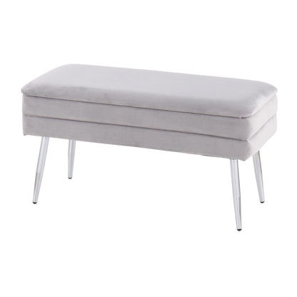 Neapolitan Contemporary/Glam Storage Bench in Gold Steel and Cream Velvet