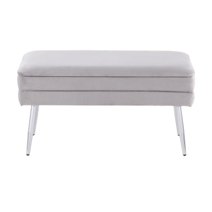 Neapolitan Contemporary/Glam Storage Bench in Gold Steel and Cream Velvet