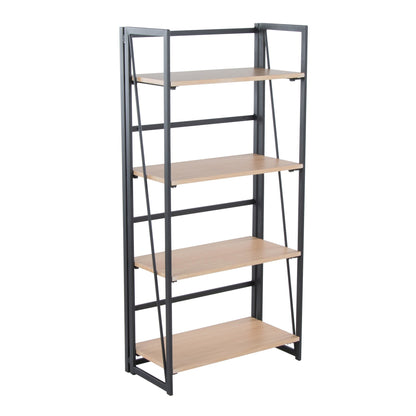 Dakota Contemporary Bookcase in Black Painted Metal and Natural Wood