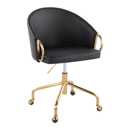 Claire Contemporary/Glam Task Chair in Gold Metal and Black Faux Leather