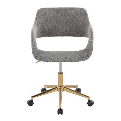 Margarite Contemporary Task Chair in Gold Metal and Grey Fabric