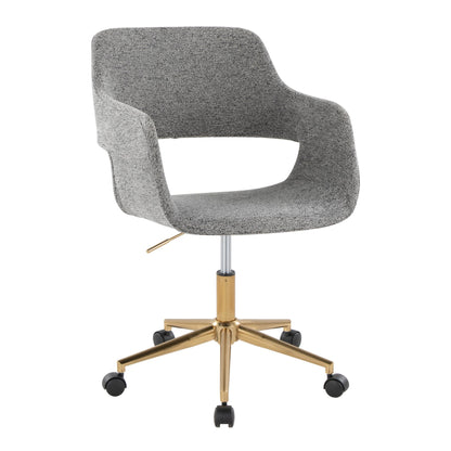 Margarite Contemporary Task Chair in Gold Metal and Grey Fabric