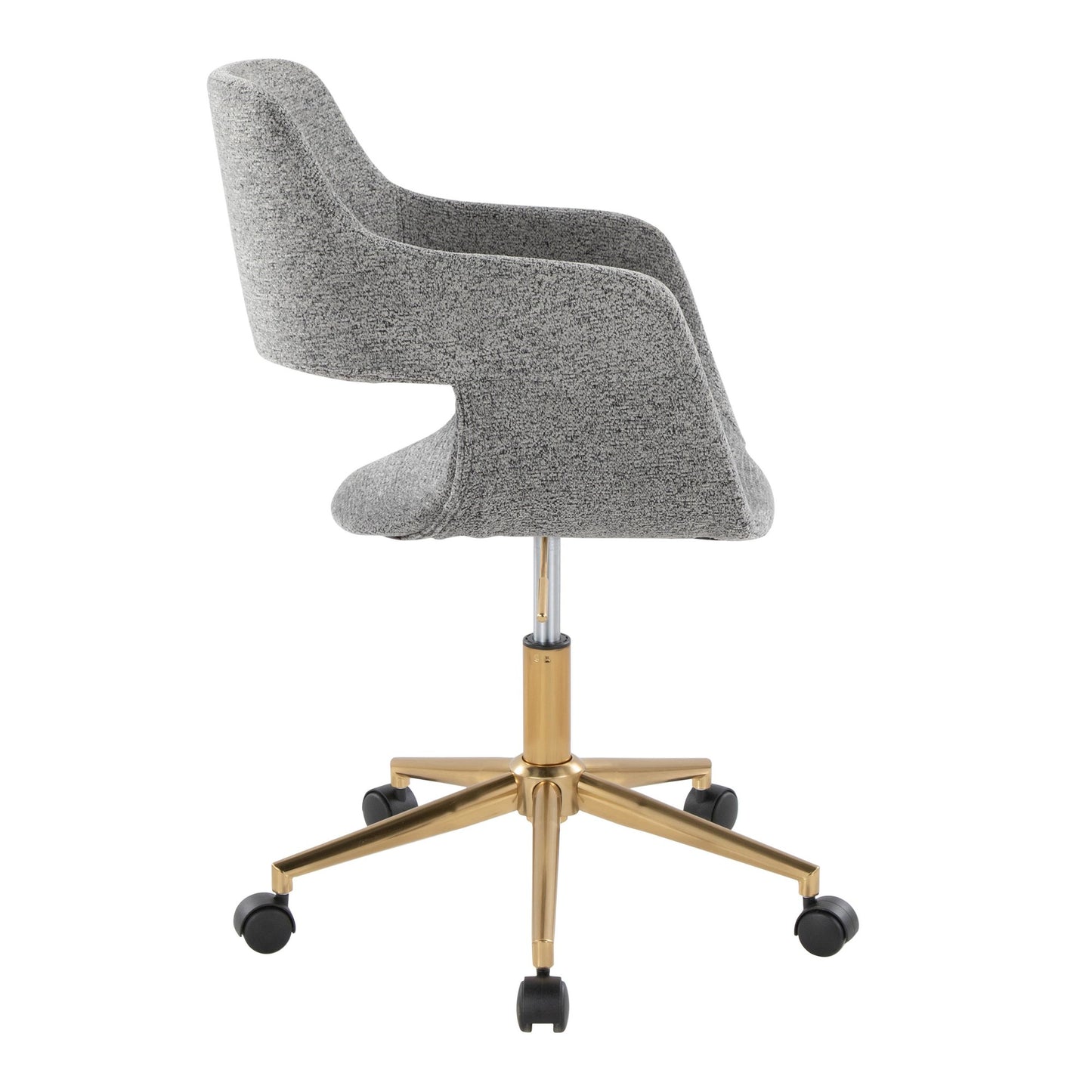 Margarite Contemporary Task Chair in Gold Metal and Grey Fabric