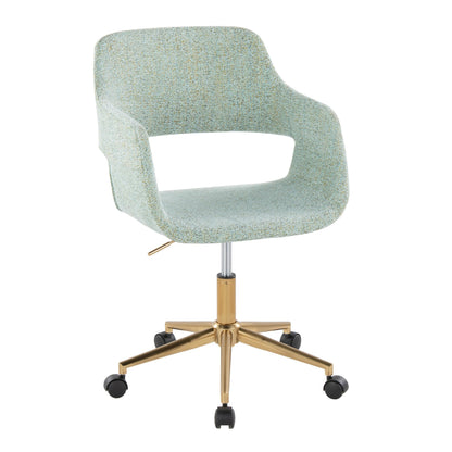 Margarite Contemporary Task Chair in Gold Metal and Grey Fabric