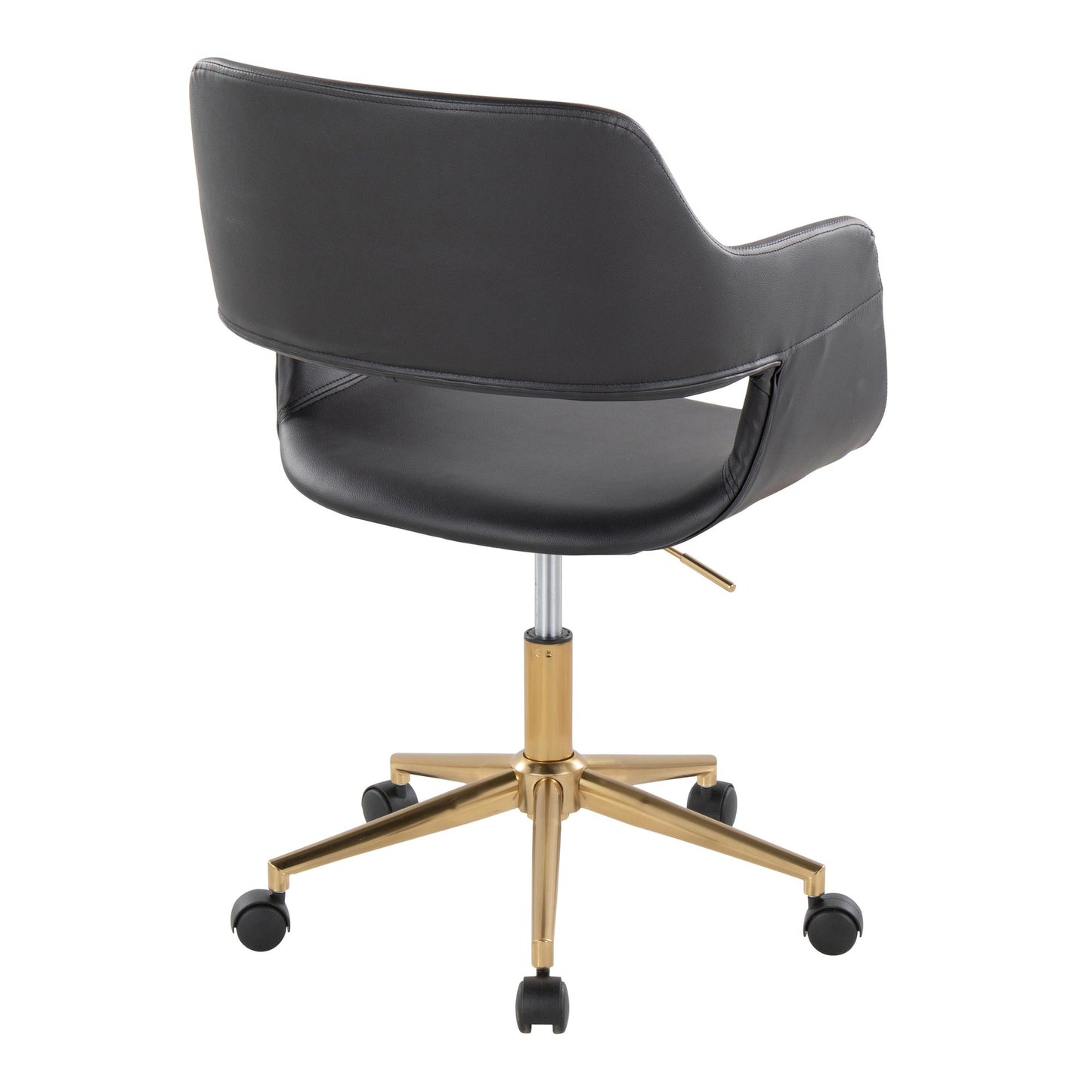 Margarite Contemporary Task Chair in Gold Metal and Black Faux Leather