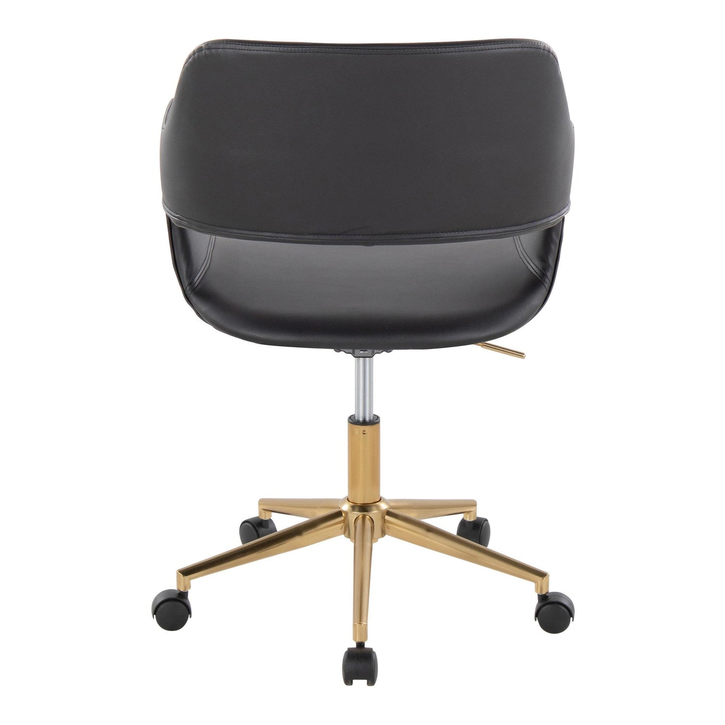 Margarite Contemporary Task Chair in Gold Metal and Black Faux Leather