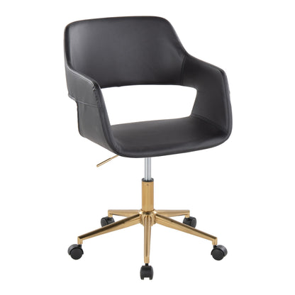 Margarite Contemporary Task Chair in Gold Metal and Black Faux Leather