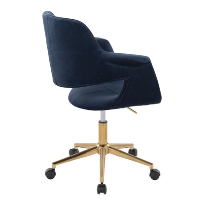 Vintage Flair Mid-Century Modern Office Chair in Gold Metal and Blue Velvet