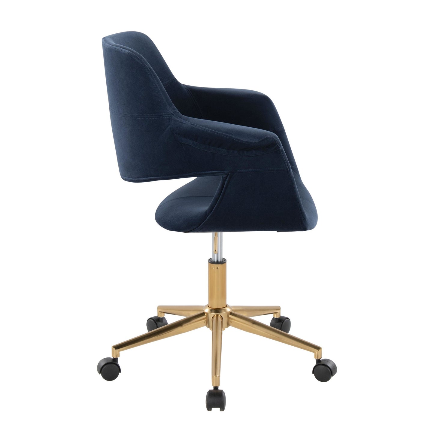 Vintage Flair Mid-Century Modern Office Chair in Gold Metal and Blue Velvet