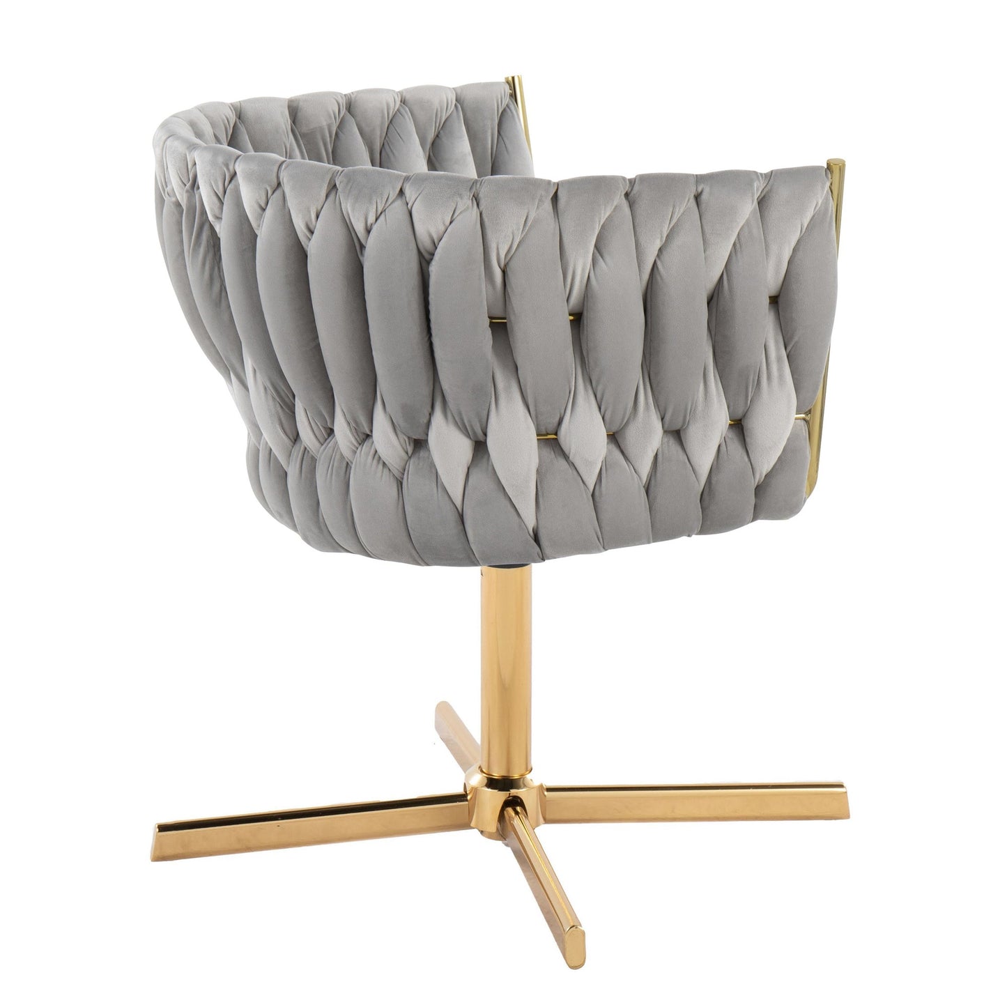 Braided Renee Contemporary Swivel Accent Chair with X-Pedestal Base in Gold Metal and Green Velvet