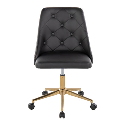 Marche Contemporary Swivel Task Chair with Casters in Gold Metal and Black Faux Leather