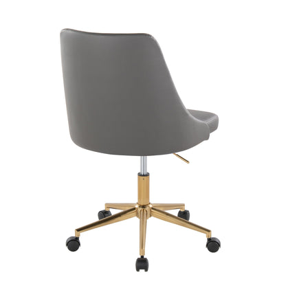 Marche Contemporary Swivel Task Chair with Casters in Gold Metal and Black Faux Leather