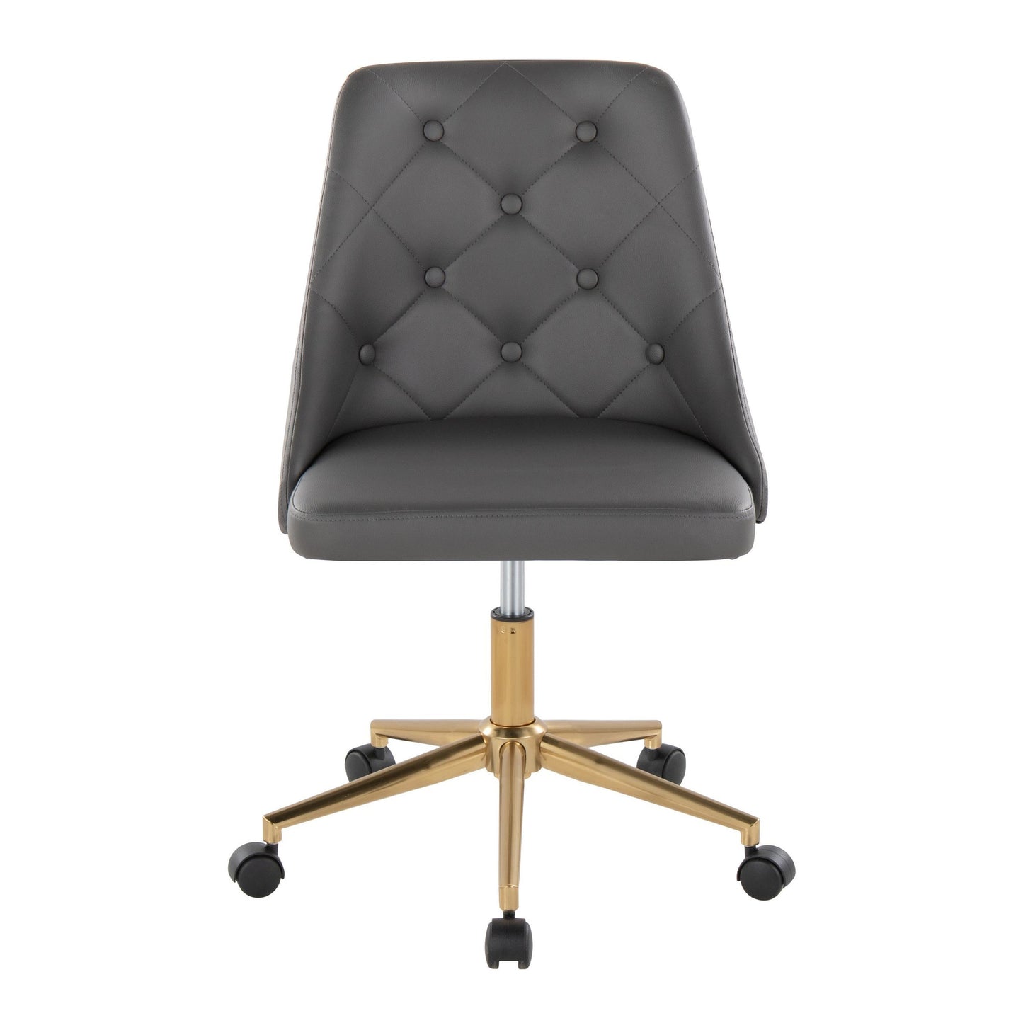 Marche Contemporary Swivel Task Chair with Casters in Gold Metal and Black Faux Leather