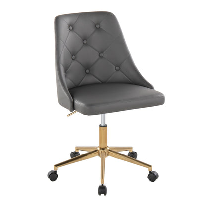 Marche Contemporary Swivel Task Chair with Casters in Gold Metal and Black Faux Leather