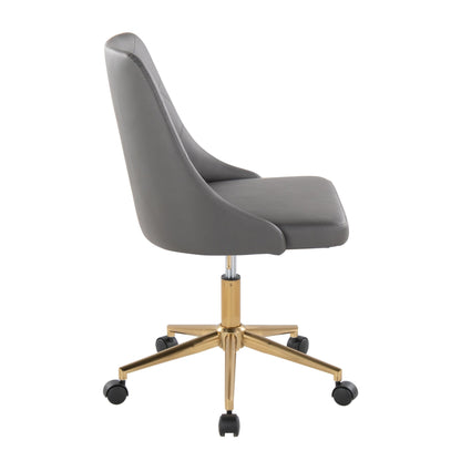 Marche Contemporary Swivel Task Chair with Casters in Gold Metal and Black Faux Leather