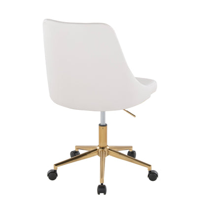 Marche Contemporary Swivel Task Chair with Casters in Gold Metal and Black Faux Leather