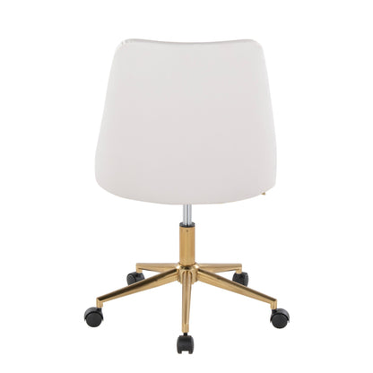 Marche Contemporary Swivel Task Chair with Casters in Gold Metal and Black Faux Leather