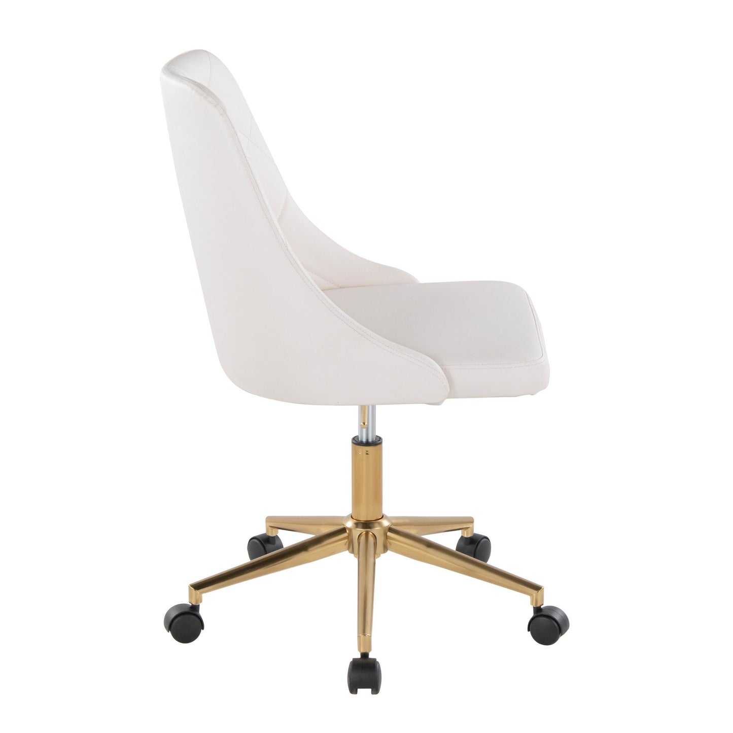 Marche Contemporary Swivel Task Chair with Casters in Gold Metal and Black Faux Leather