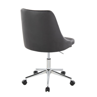 Marche Contemporary Swivel Task Chair with Casters in Chrome Metal and Black Faux Leather