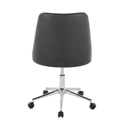 Marche Contemporary Swivel Task Chair with Casters in Chrome Metal and Black Faux Leather