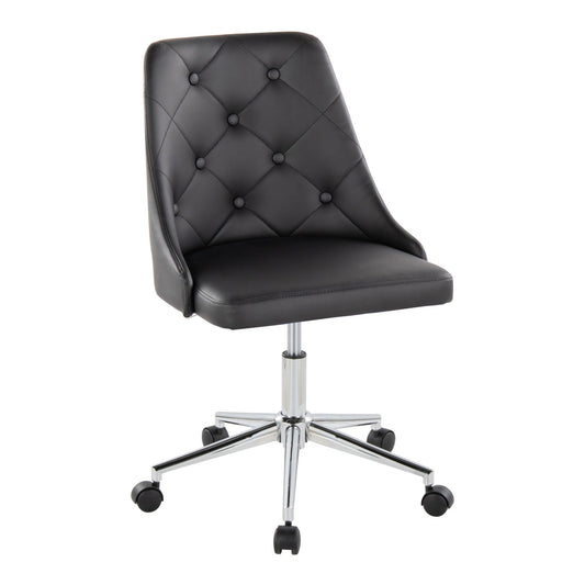 Marche Contemporary Swivel Task Chair with Casters in Chrome Metal and Black Faux Leather