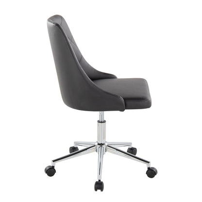 Marche Contemporary Swivel Task Chair with Casters in Chrome Metal and Black Faux Leather