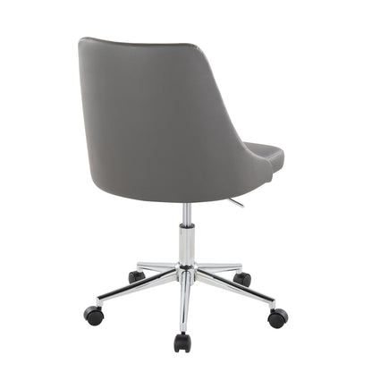 Marche Contemporary Swivel Task Chair with Casters in Chrome Metal and Black Faux Leather