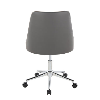 Marche Contemporary Swivel Task Chair with Casters in Chrome Metal and Black Faux Leather